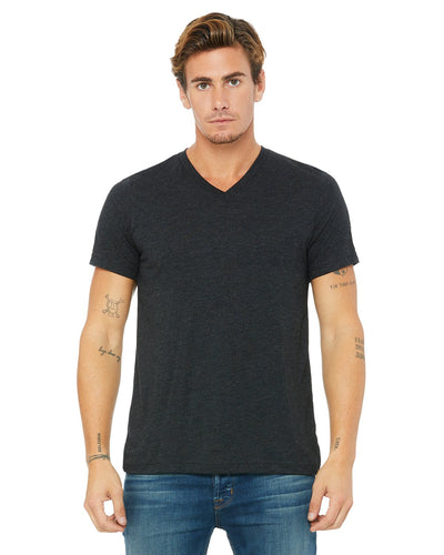 bella + canvas unisex triblend short sleeve v-neck t-shirt 3415c char-black trib