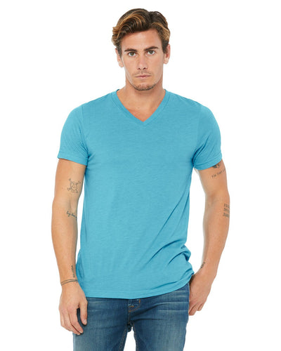 bella + canvas unisex triblend short sleeve v-neck t-shirt 3415c aqua triblend