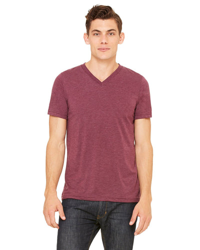 bella + canvas unisex triblend short sleeve v-neck t-shirt 3415c maroon triblend