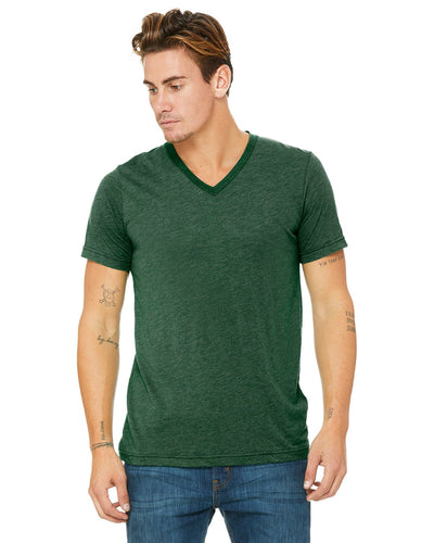bella + canvas unisex triblend short sleeve v-neck t-shirt 3415c grass grn trblnd