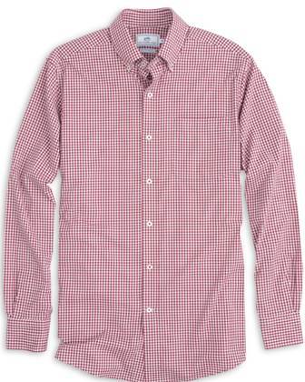 Southern Tide Men's Gameday Gingham Intercoastal Performance Sportshirt 3962 Crimson