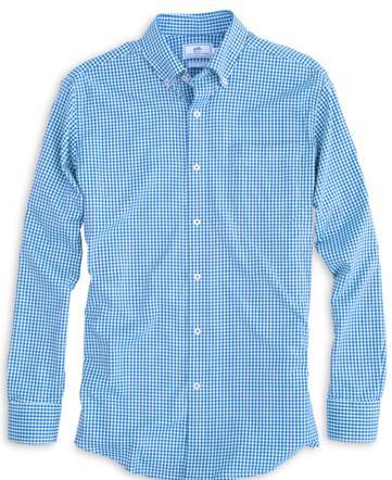 Southern Tide Men's Gameday Gingham Intercoastal Performance Sportshirt 3962 Cobalt Blue