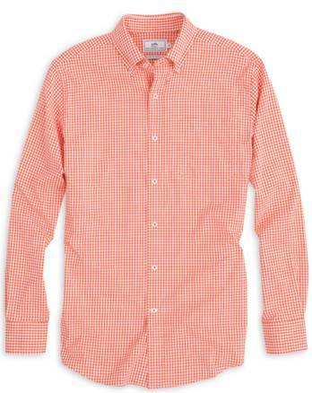 Southern Tide Men's Gameday Gingham Intercoastal Performance Sportshirt 3962 Rockey Top Orange