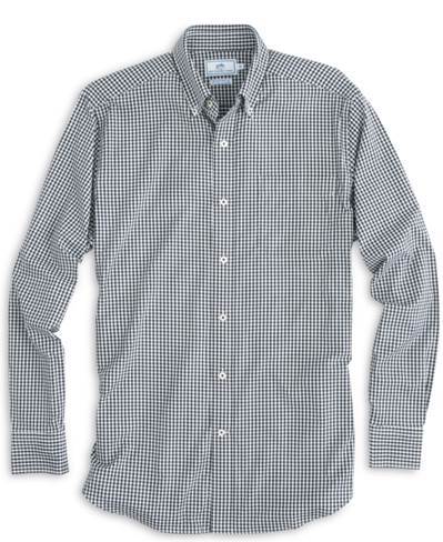 Southern Tide Men's Gameday Gingham Intercoastal Performance Sportshirt 3962 Midnight Black