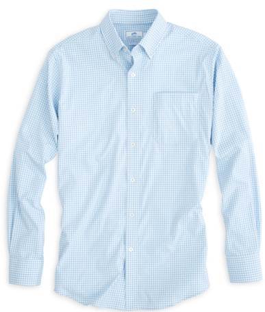 Southern Tide Men's Gameday Gingham Intercoastal Performance Sportshirt 3962 Tide Blue