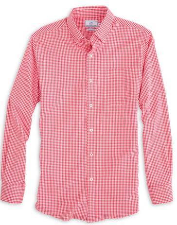 Southern Tide Men's Gameday Gingham Intercoastal Performance Sportshirt 3962 Versity Red