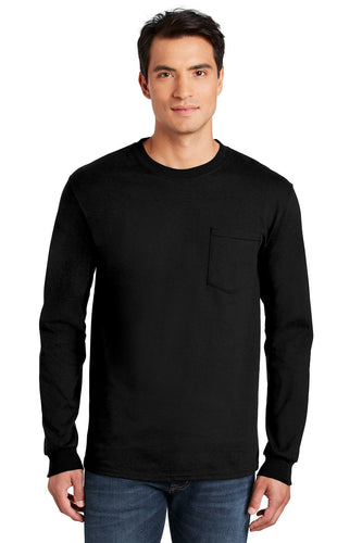 gildan ultra cotton long sleeve t shirt with pocket 2410 black