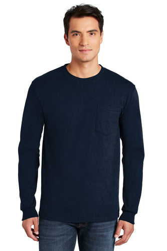 gildan ultra cotton long sleeve t shirt with pocket 2410 navy