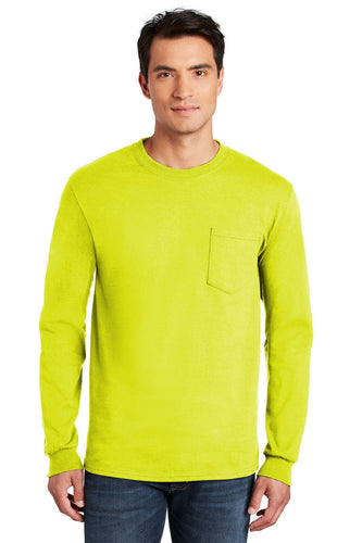 gildan ultra cotton long sleeve t shirt with pocket 2410 safety green