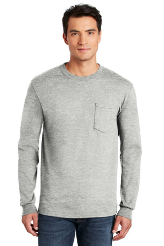 gildan ultra cotton long sleeve t shirt with pocket 2410 sport grey