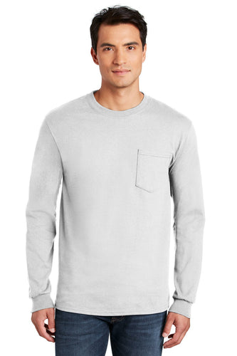 gildan ultra cotton long sleeve t shirt with pocket 2410 white