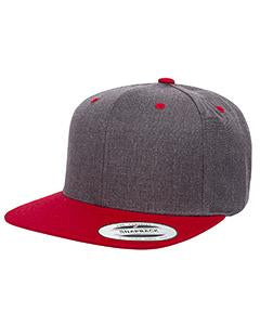 Yupoong Adult 6-Panel Structured Flat Visor Classic Two-Tone Snapback 6089MT DRK HTHR/ RED