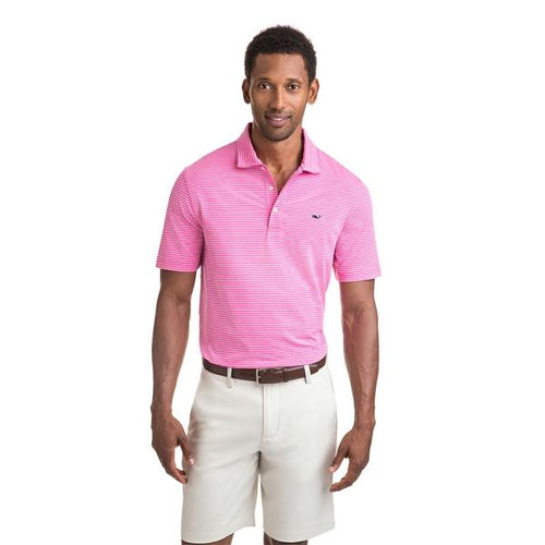Vineyard Vines Men's Heathered Wilson Stripe Sankaty Performance Polo 1K2202 Sweet Taffy