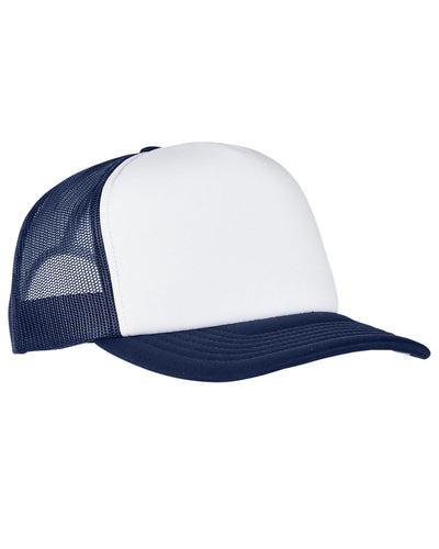 Yupoong Adult Classics Curved Visor Foam Trucker Cap - White Front Panel Navy/ Wht/ Navy