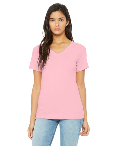 bella + canvas ladies relaxed jersey short sleeve v-neck t-shirt 6405 pink
