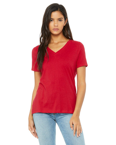 bella + canvas ladies relaxed jersey short sleeve v-neck t-shirt 6405 red