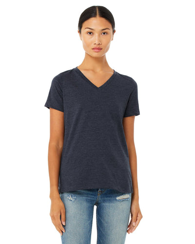 bella + canvas ladies relaxed jersey short sleeve v-neck t-shirt 6405 heather navy