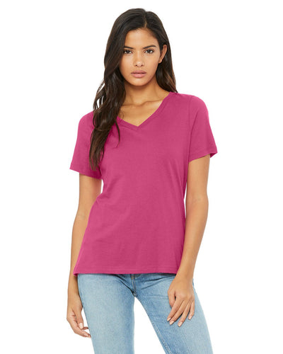 bella + canvas ladies relaxed jersey short sleeve v-neck t-shirt 6405 berry