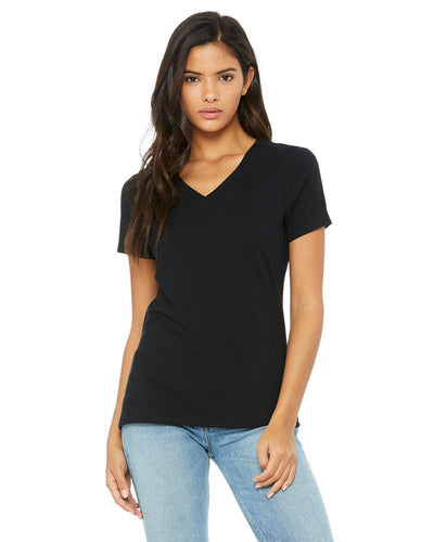 bella + canvas ladies relaxed jersey short sleeve v-neck t-shirt 6405 black