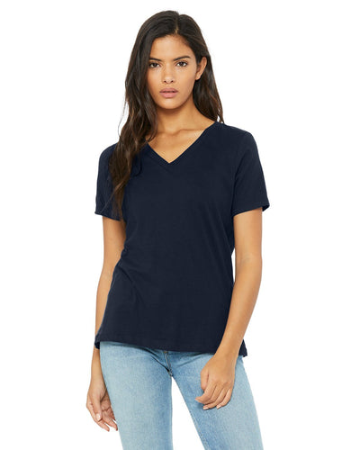 bella + canvas ladies relaxed jersey short sleeve v-neck t-shirt 6405 navy