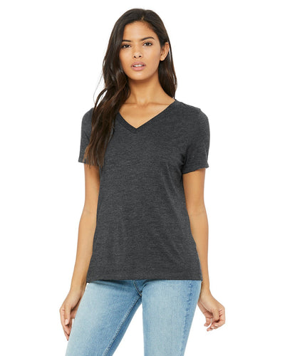 bella + canvas ladies relaxed jersey short sleeve v-neck t-shirt 6405 drk grey heather