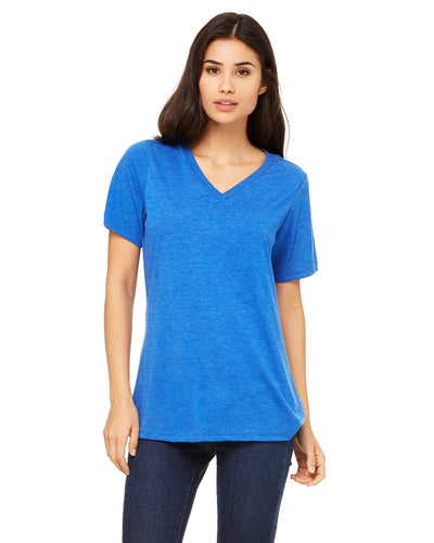 bella + canvas ladies relaxed jersey short sleeve v-neck t-shirt 6405 tr royal triblnd
