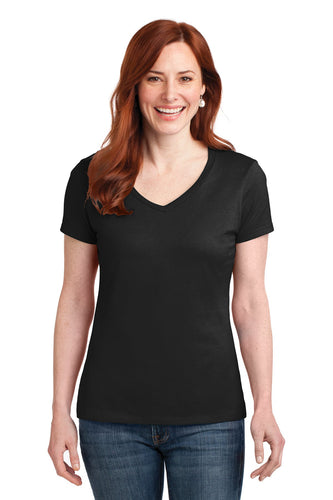 hanes ladies nano t cotton v neck t shirt s04v black