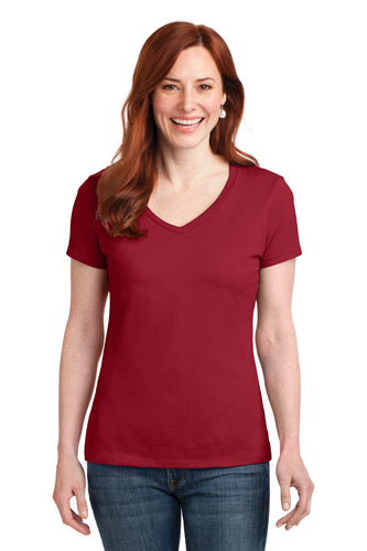 hanes ladies nano t cotton v neck t shirt s04v deep red