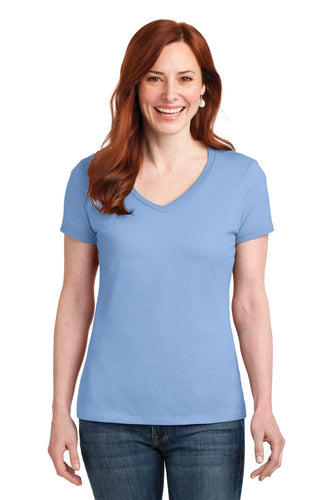 hanes ladies nano t cotton v neck t shirt s04v light blue