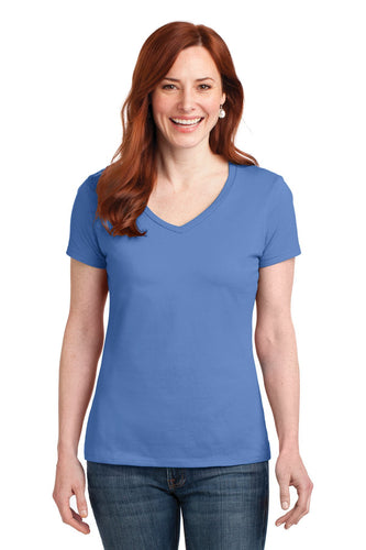 hanes ladies nano t cotton v neck t shirt s04v vintage blue