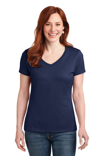 hanes ladies nano t cotton v neck t shirt s04v vintage navy