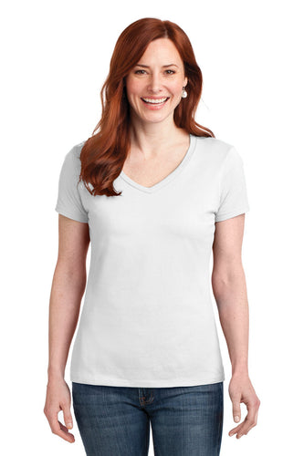 hanes ladies nano t cotton v neck t shirt s04v white