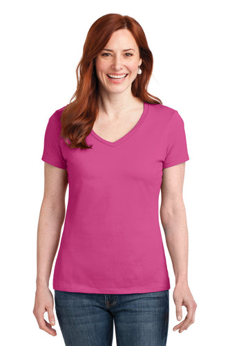 hanes ladies nano t cotton v neck t shirt s04v wow pink