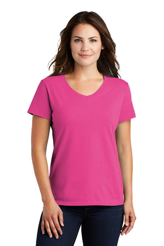anvil ladies combed ring spun cotton v neck t shirt 88vl hot pink