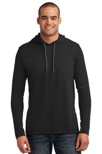 anvil combed ring spun cotton long sleeve hooded t shirt 987 black/ dark grey