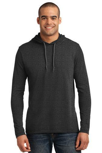 anvil combed ring spun cotton long sleeve hooded t shirt 987 heather dark grey/ dark grey