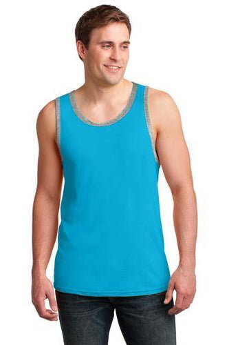 anvil combed ring spun cotton tank top 986 caribbean blue/ heather grey