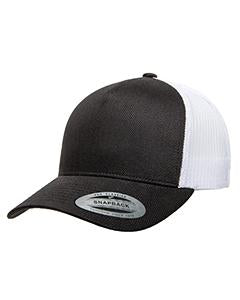 Yupoong Adult 5-Panel Retro Trucker Cap 6506 BLACK/ WHITE