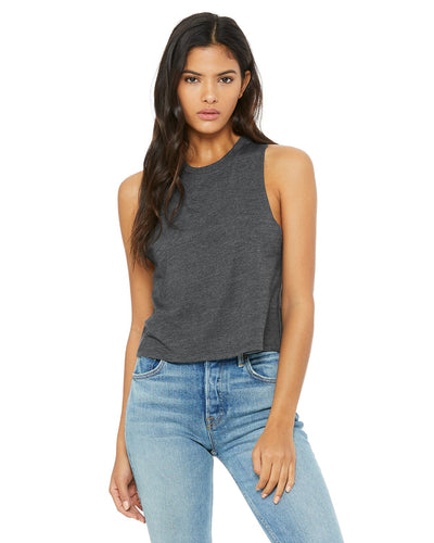 bella + canvas ladies racerback cropped tank 6682 dark gry heather