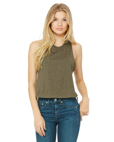 bella + canvas ladies racerback cropped tank 6682 heather olive