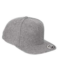 Yupoong Adult 6-Panel Melton Wool Structured Flat Visor Classic Snapback Cap 6689 HEATHER GREY