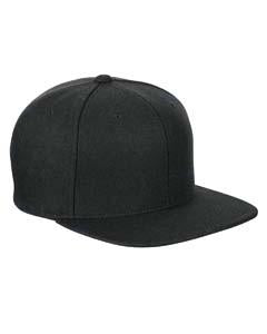 Yupoong Adult 6-Panel Melton Wool Structured Flat Visor Classic Snapback Cap 6689 BLACK
