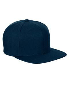 Yupoong Adult 6-Panel Melton Wool Structured Flat Visor Classic Snapback Cap 6689 NAVY