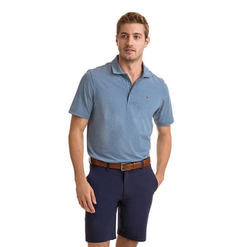 Vineyard Vines Men's Heathered Wilson Stripe Sankaty Performance Polo 1K2202 Moonshine