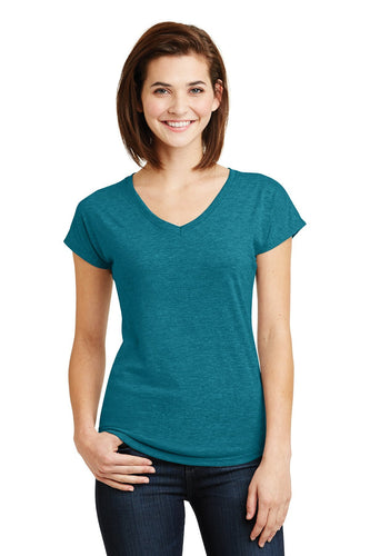 anvil ladies tri blend v neck tee 6750vl heather galapagos blue