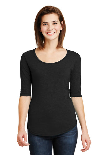 anvil ladies tri blend deep scoop neck 1/2 sleeve tee 6756l black