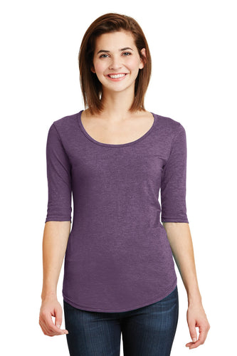 anvil ladies tri blend deep scoop neck 1/2 sleeve tee 6756l heather aubergine