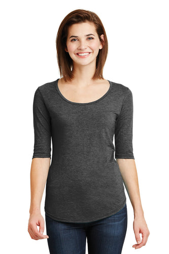 anvil ladies tri blend deep scoop neck 1/2 sleeve tee 6756l heather dark grey