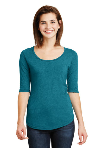 anvil ladies tri blend deep scoop neck 1/2 sleeve tee 6756l heather galapagos blue