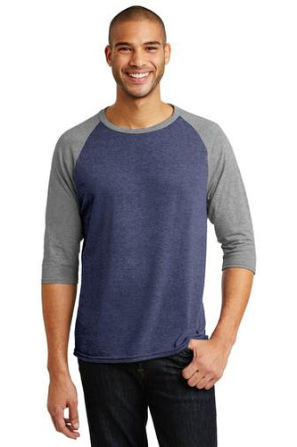 anvil tri blend 3/4 sleeve raglan tee an6755 heather blue/ heather grey